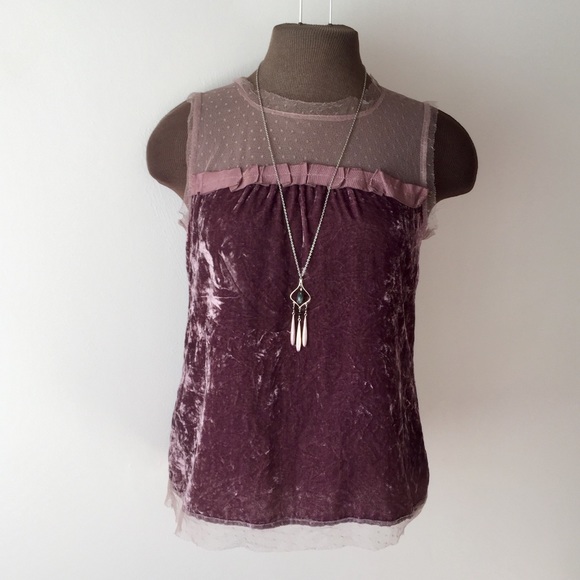 LOFT Tops - LOFT Crushed velvet ruffle sleeveless blouse